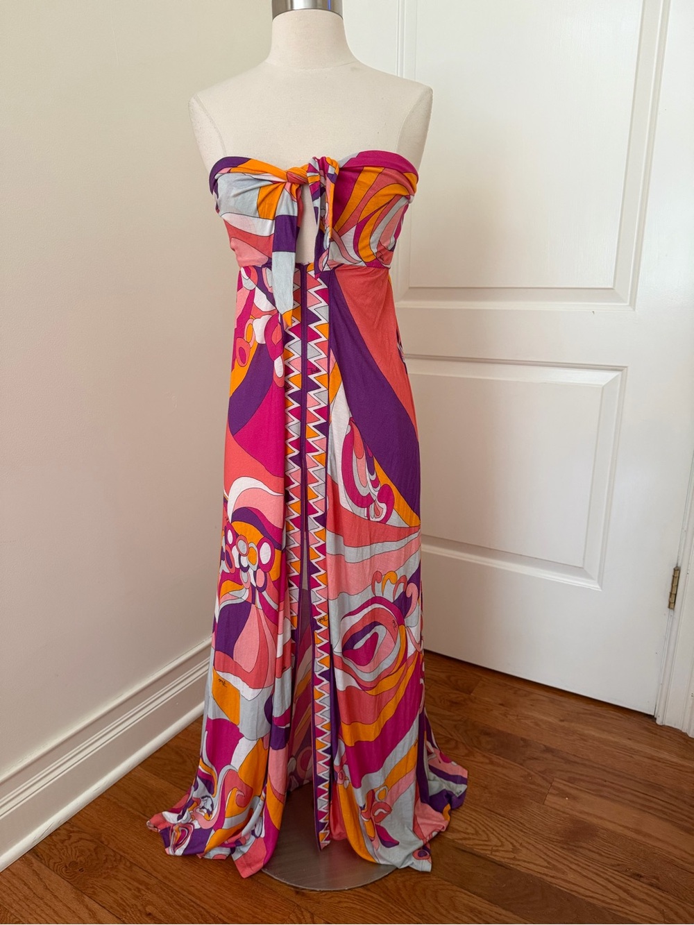Emilio Pucci Strapless Maxi Dress in Pink, Purple & Orange Sz 34